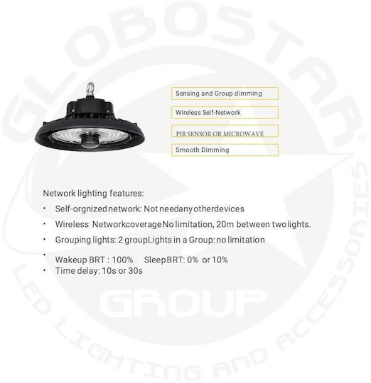 GloboStar Commercial Bell Light 200W Cool White 30000lm with Built-in LED Black Ø30xH16cm