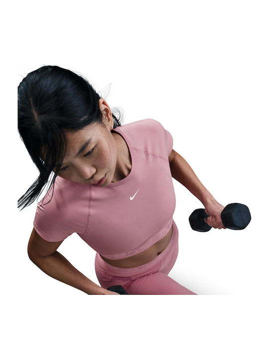 Pro Women's Sports Crop Top Short Sleeve Dri-Fit Pink
