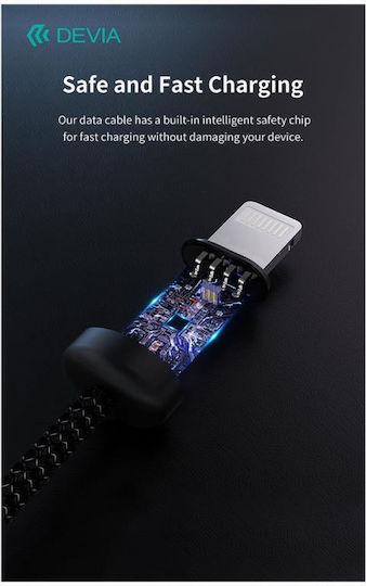Devia Braided USB-A to Lightning Cable Μαύρο 1m