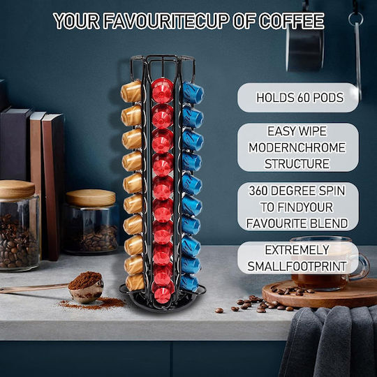 Suport de depozitare rotativ din metal Xirui pentru 60 de capsule Nespresso 15x15x37.5cm