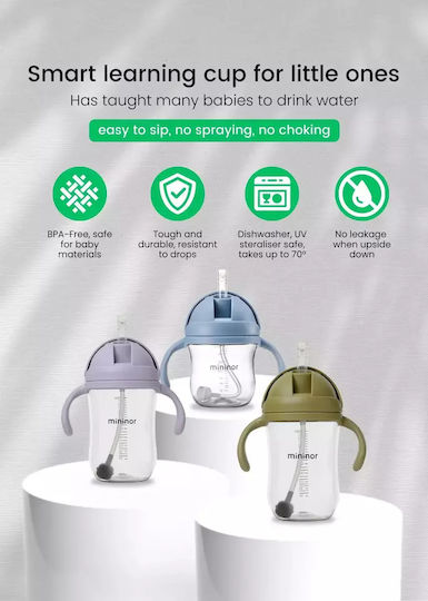 Mininor Baby Cup with Handle and Straw made of Silicone Green 220ml for 6m+m+