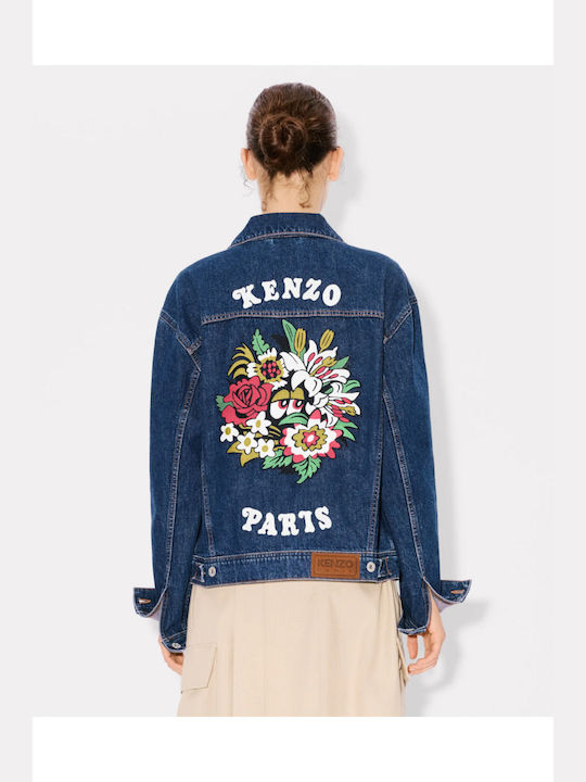 Kenzo Leather Denim Jacket Leather Blue