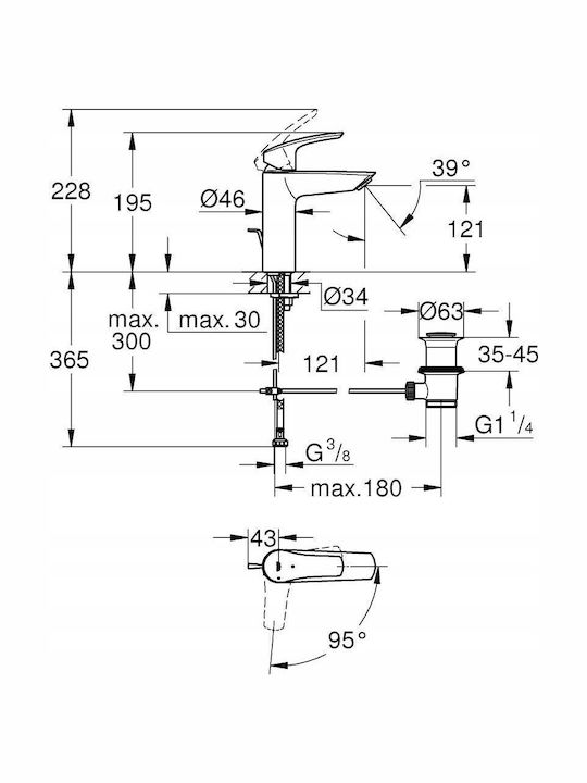 Grohe Αναμεικτική Μπαταρία Νιπτήρα Μαύρη