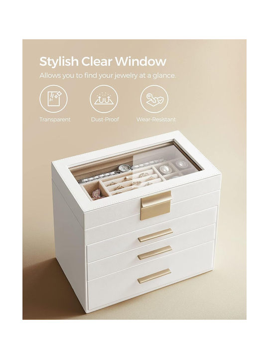 Songmics Glass Jewellery Box with Drawer White 15.3x25.1x21.5cm