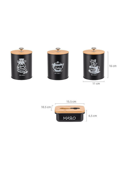 Elitehoff Set of 3 Wooden Brown Food Jars for Coffee Tea Sugar with Lid 11x11x11cm 3 Pieces