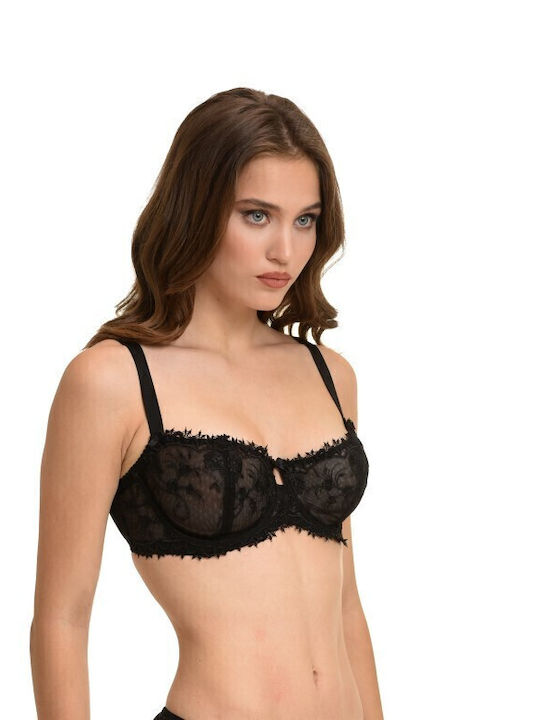 Miss Rosy Lace Underwear Set with Bra & Brazil Black