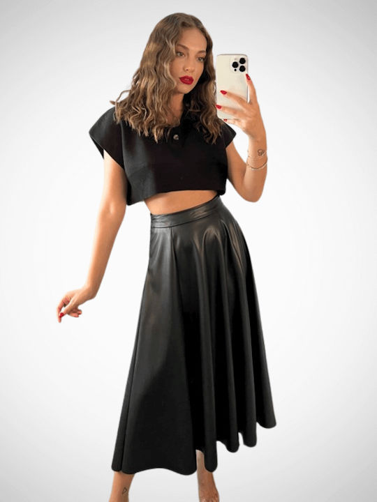 Collection Leather Midi Skirt Envelope in Black Color