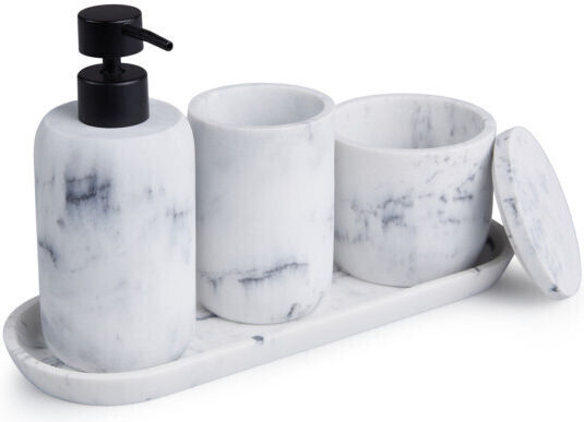 Lifa-Living Plastic Bathroom Accessory Set White 4pcs