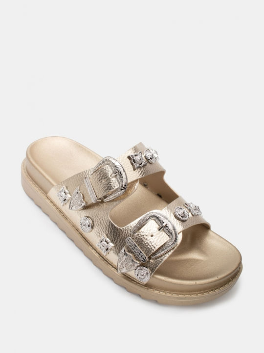 Luigi Women's Flat Sandals Flatforms in Gold Color