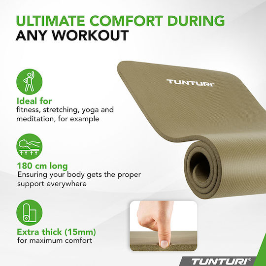 Tunturi Covor de exerciții fizice Pilates Verde cu curea de transport (180x60x1.5cm)