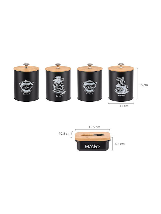Elitehoff Set of 4 Metallic Brown Food Jars for Coffee Tea Sugar with Lid 11x11x11cm 4 Pieces