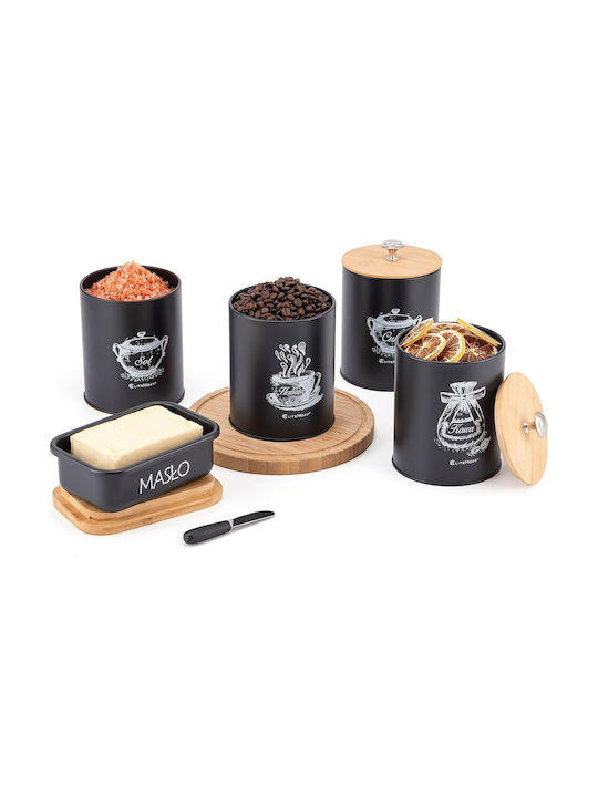 Elitehoff Set of 4 Metallic Brown Food Jars for Coffee Tea Sugar with Lid 11x11x11cm 4 Pieces