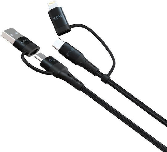 Devia Braided USB to Lightning / Type-C Cable Μαύρο 1.5m