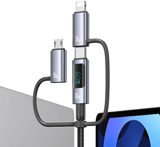 Usams Regular USB to Lightning / Type-C / micro USB Cable Μαύρο 2m (SJ736)