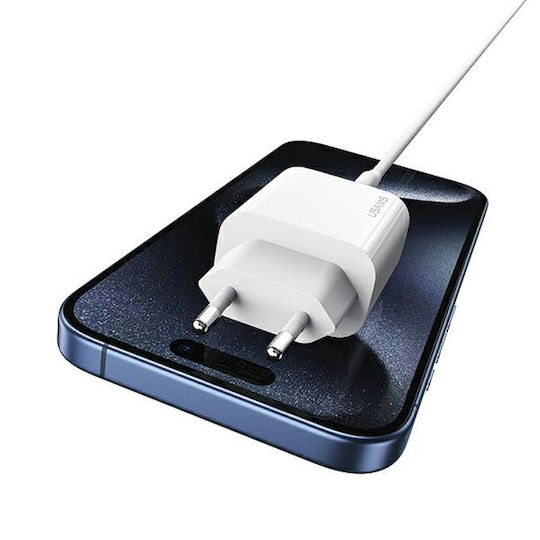 Usams Charger Without Cable with USB-C Port 20W Power Delivery Whites (T65)
