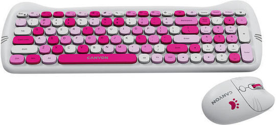 Canyon HSET-W6 Kitty Edition Ασύρματο Σετ Πληκτρολόγιο & Ποντίκι Αγγλικό US Ροζ