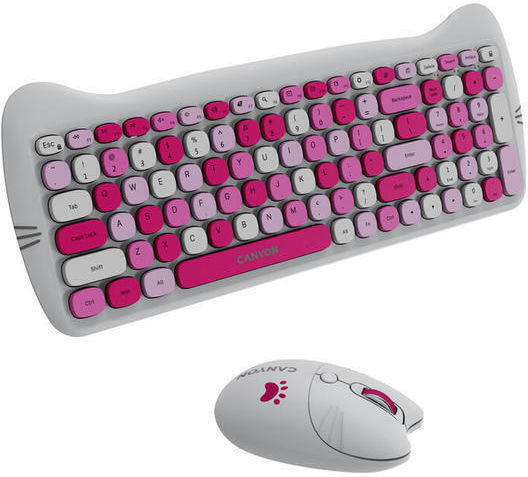 Canyon HSET-W6 Kitty Edition Ασύρματο Σετ Πληκτρολόγιο & Ποντίκι Αγγλικό US Ροζ