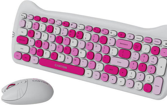Canyon HSET-W6 Kitty Edition Ασύρματο Σετ Πληκτρολόγιο & Ποντίκι Αγγλικό US Ροζ