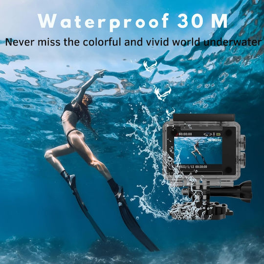 Action Camera 4K Ultra HD Underwater (with Case) with Screen and Wi-Fi Gray