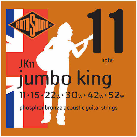 Rotosound Jumbo King Set of Phosphor Bronze Acoustic Guitar Strings 11 - 52 Light
