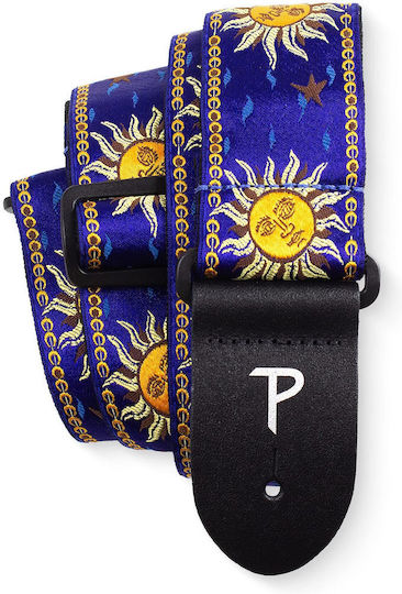 Perri's Yellow Suns On Royal Blue Jacquard With Leather Ends Каишка за Китара Син