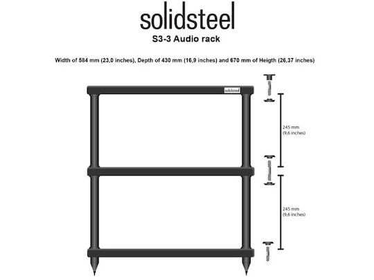 Solidsteel S3-3 Rack 3 Επιπέδων Walnut 58.4x67x43cm
