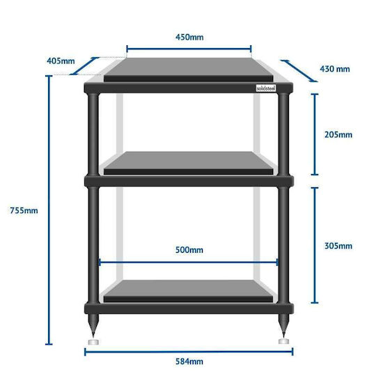 Solidsteel S5-3 Стелаж 3 нива Черен 58.4x75.5x43см