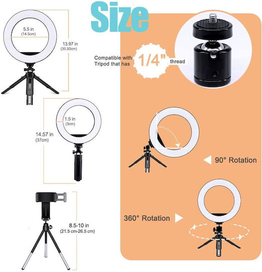HXDUK Ringlicht 20,3cm 2700 - 5500K mit Schreibtisch Stativ und Handyhalter