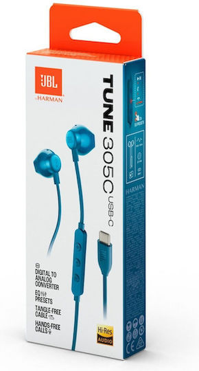 JBL Ακουστικά Ψείρες Earbuds Tune 305c Μπλε