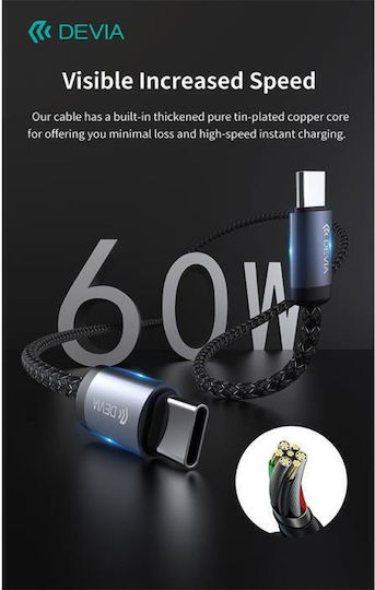 Devia USB 2.0 Cable USB-C male - USB-C 60W PD Μαύρο 1m