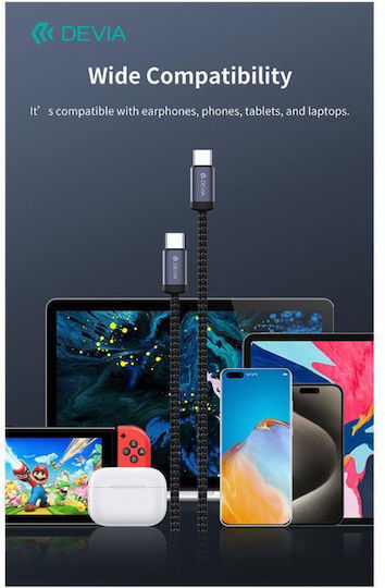 Devia USB 2.0 Cable USB-C male - USB-C 60W PD Μαύρο 1m