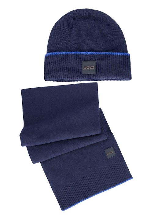 Hugo Boss Beanie Ανδρικός Σκούφος Πλεκτός σε Μπλε χρώμα