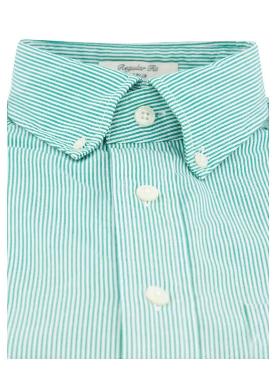 Long-sleeved Cotton Shirt Striped Green