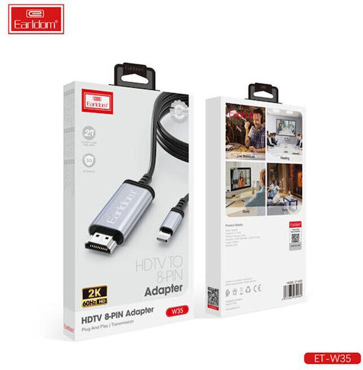 Earldom Cable HDMI male - Lightning male 2m Μαύρο