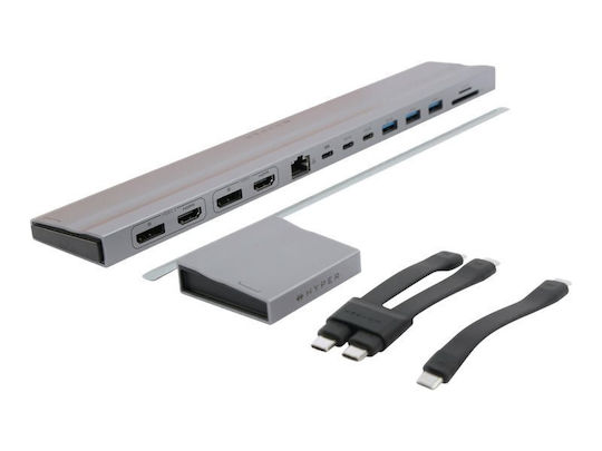 Targus HD156-GL Docking Station with USB-C / Dual USB-C HDMI/DisplayPort 4K PD Ethernet and 3 Monitor Connection Silver
