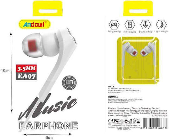 Andowl Ea97 In-ear Handsfree Headphones with Connector 3.5mm