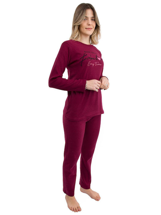 Stil Moda De iarnă Set Pijamale pentru Femei De bumbac Bordeaux