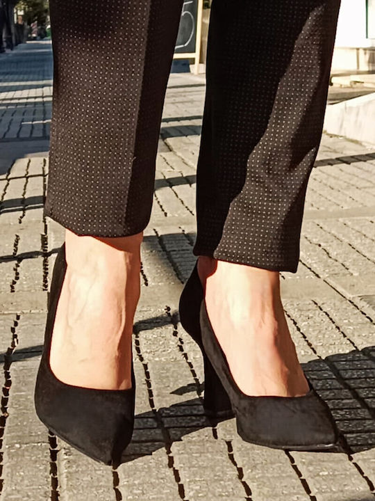 Suede Μυτερές Γόβες με Ψηλό Τακούνι Μαύρες