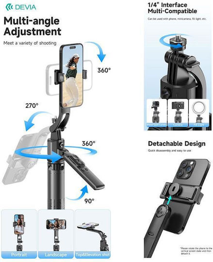 Devia ES086 C17 AI Face Tracking Selfie Stick Trepied Pentru Telefon Mobil Bluetooth Negru