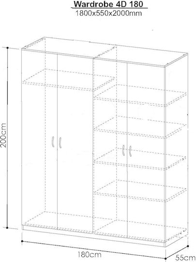 Four Door Wardrobe Kendall Wenge 180x55x200cm