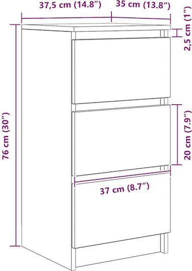 Drawers Storage Wooden L85xW34xH76cm