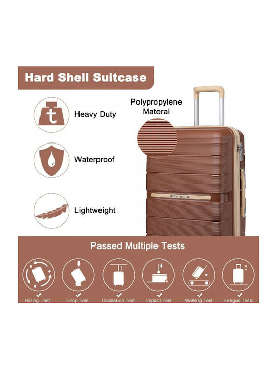 Miss Lulu British Traveller Βαλίτσες Ταξιδιού Σκληρές Brown And Apricot με 4 Ρόδες Σετ 3τμχ