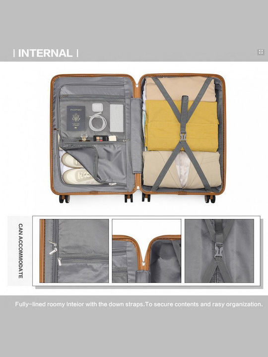 Miss Lulu British Traveller Βαλίτσες Ταξιδιού Σκληρές Brown And Apricot με 4 Ρόδες Σετ 3τμχ