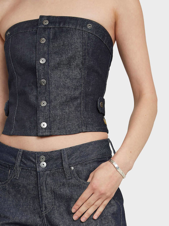 Damen Korsett Bluse Raw Denim
