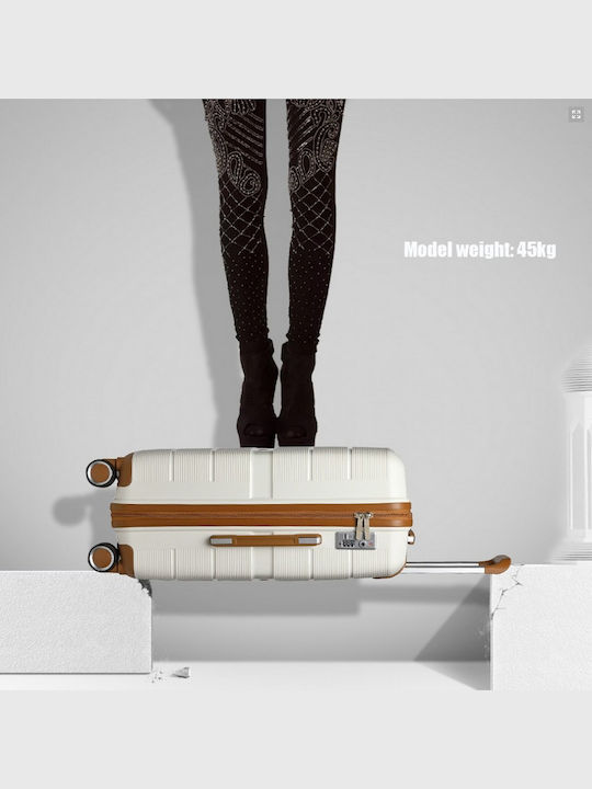 Miss Lulu British Traveller Cabin Hard Suitcase Cream With 4 Wheels Height 55cm