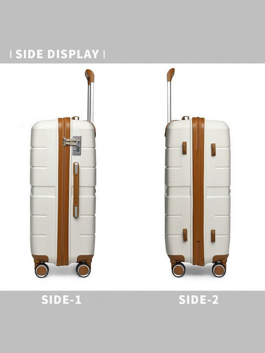 Miss Lulu British Traveller Cabin Hard Suitcase Cream With 4 Wheels Height 55cm