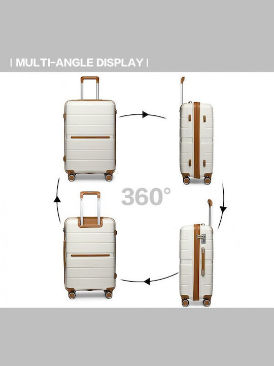 Miss Lulu British Traveller Medium Hard Suitcase Cream With 4 Wheels Height 66cm