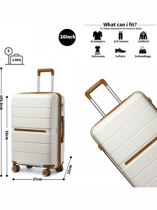 Miss Lulu British Traveller Medium Hard Suitcase Cream With 4 Wheels Height 66cm