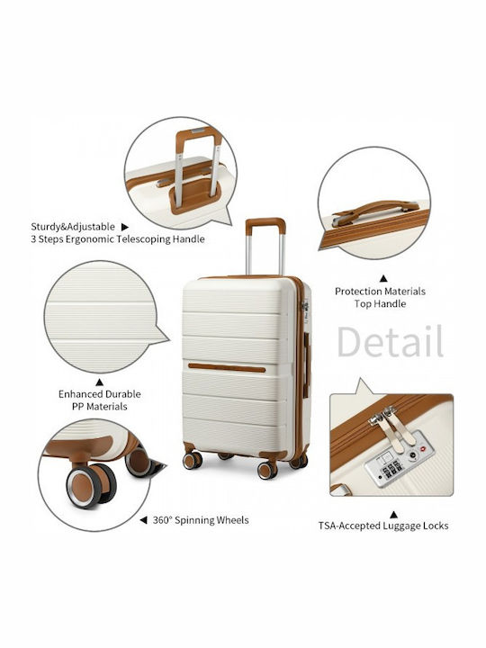 Miss Lulu British Traveller Medium Hard Suitcase Cream With 4 Wheels Height 66cm