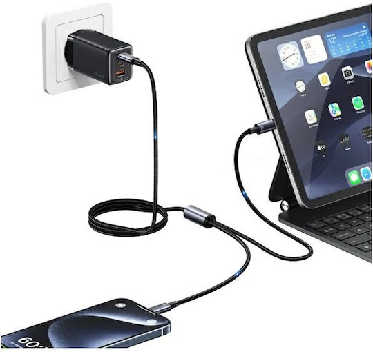 Usams Regular USB to Type-C Cable Μαύρο 1.2m (US-SJ740)